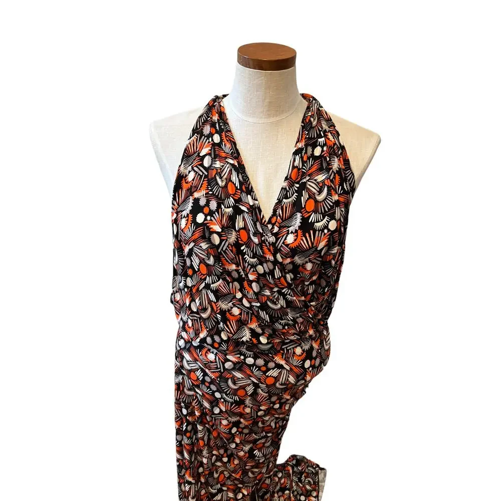 Free People Daria Halter Style Knit Maxi Dress Orange Print M